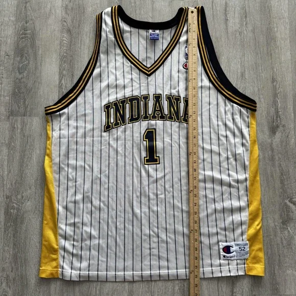 Vintage Champion Indiana Pacers Jersey Mens 2XL (52) White Stripe Basketball